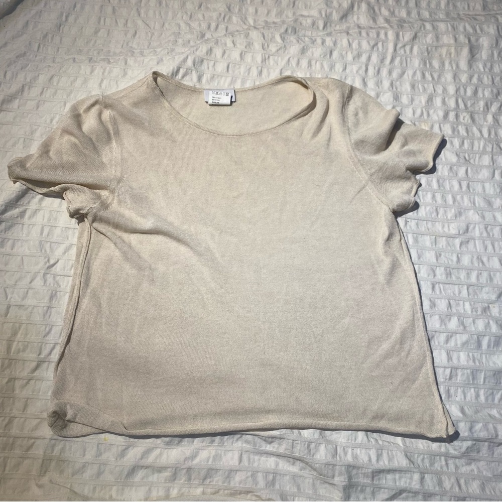 EUC DIARTE Viscose sheer cream crop tee Medium